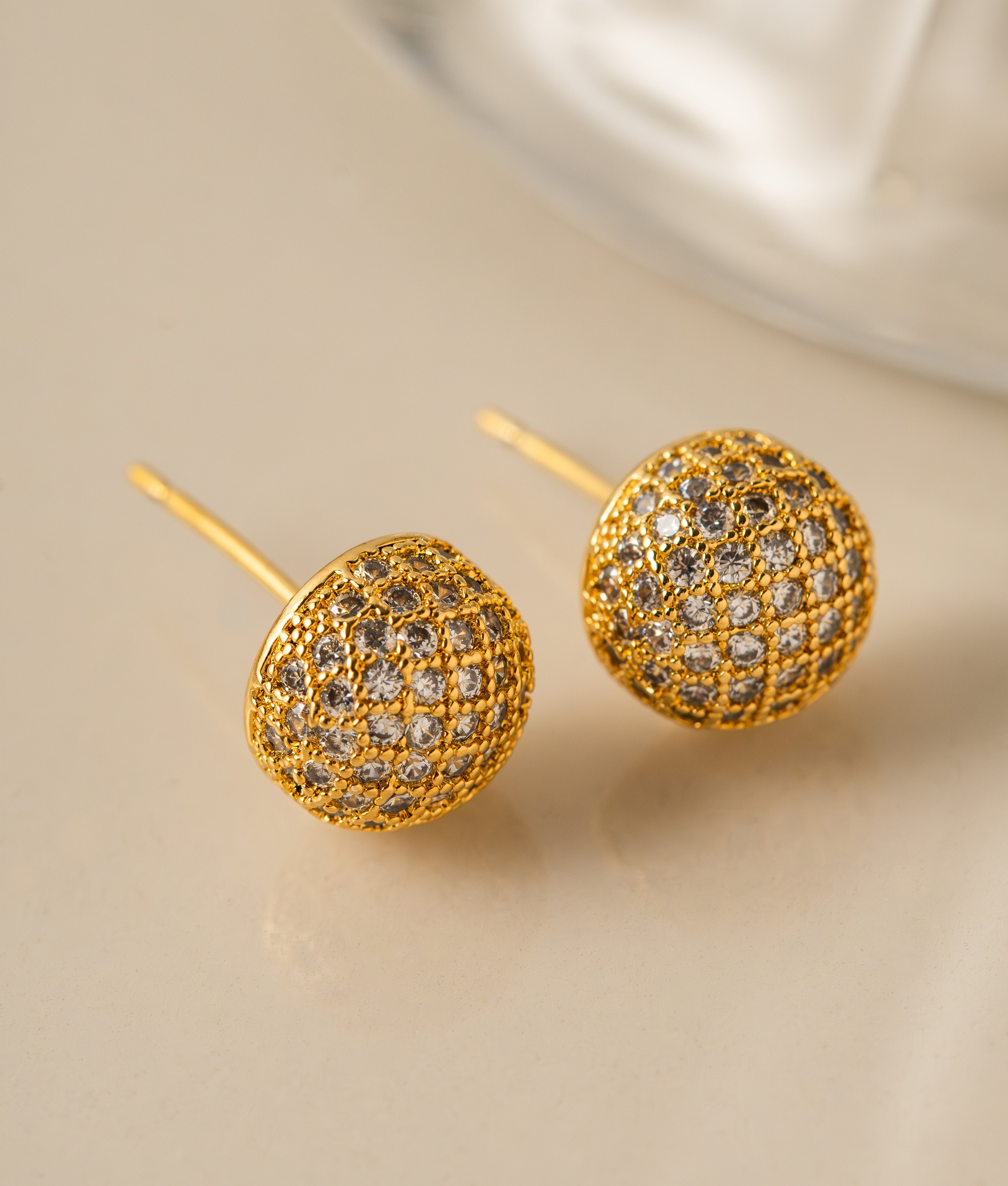 Gold Micro Zirconia Half Ball Earring
